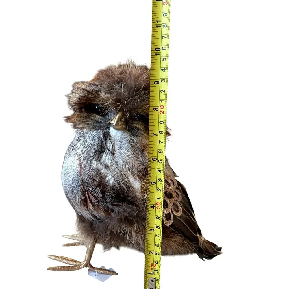 Set of 2 Feathered Owl Figurines 9.5in Chic Fall Decor by Mrs. Alice NEW